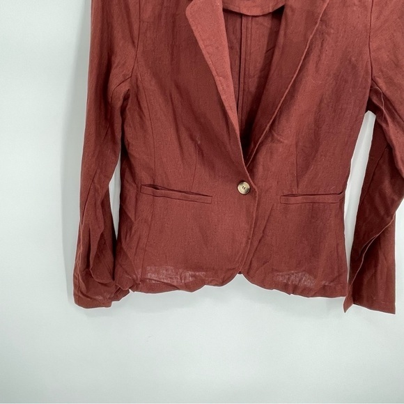 ModCloth Size Small Womens Linen Blend Blazer Rust Collar Unlined Pockets - Picture 3 of 8